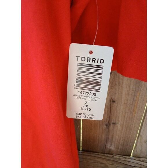 Torrid Red Strappy Foxy Tee Cold Shoulder T-Shirt Women's 2 (2X 18/20) #14777235 - Picture 8 of 8